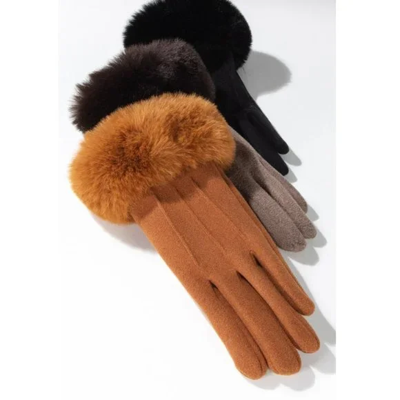 🆕 Camel Velvet Microfiber Gloves w/ Luxurious Faux Fur Cuffs 🆕 - Picture 5 of 6